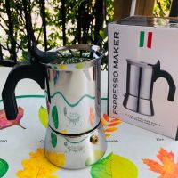 Moka Pot 4 Cup Stainless Steel หม้อต้มกาแฟสด ขนาด 4 ถ้วย ทำจากสแตนเลส หูจับเป็นพลาสติกอย่างดี อุปกรณ์กาแฟ camping