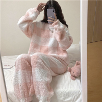 QWEEK Velvet Plaid Women Pajamas Warm Winter Cute Pijama Female Set Woman 2 Pieces Kawaii Pyjamas Loungewear Christmas Pjs Suit