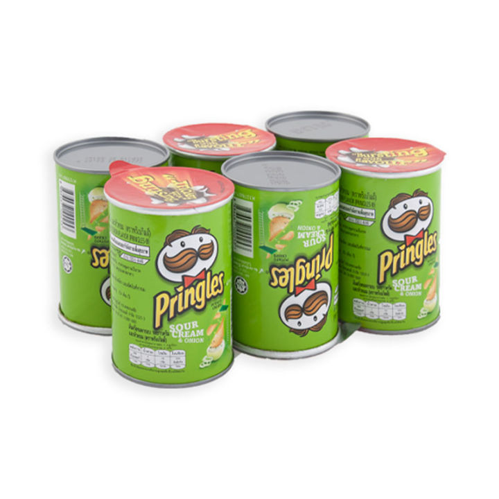 Pringles Potato Chips Sour Cream &amp; Onion 42 g x 6 Cans.พริงเกิลส์ มันฝรั่งทอดกรอบ รสซาวครีมและหัวหอม 42 กรัม แพ็ค 6 กระป๋อง