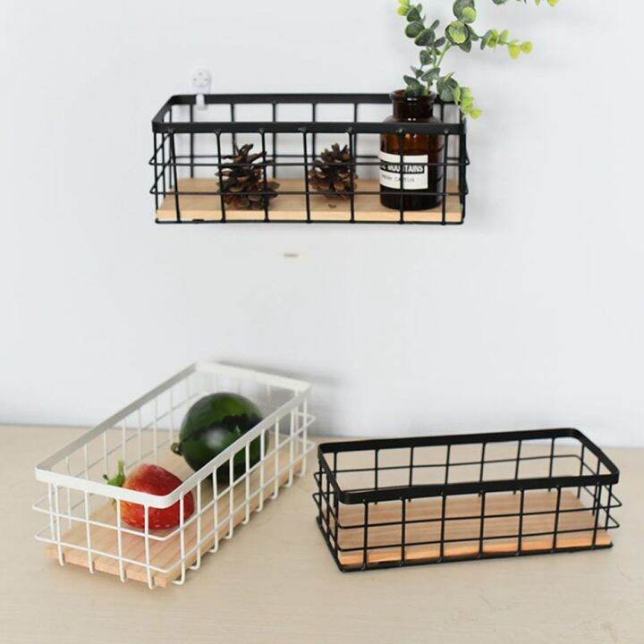 GUANY Metal Wire Wrought Iron Storage Basket Wall Mounted Black/White