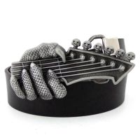 Black Casual Men Belt With Punk Rock Skull Paws Electronic Guitar Big Metal Buckle Western Cowboy Accessories Fashion Male Gifts