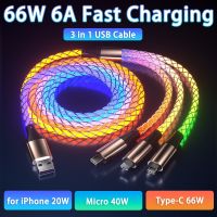 【jw】№♕☃  3 1 66W 6A Fast Charging Type C Cable USB Colorful Streamer Glowing iPhone Charger