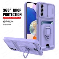 Slide Push Window Lens Protection Case For Samsung Galaxy A14 A34 A54 5G Card Slot Ring Stand Magnetic Cover Samsun A 14 34 54