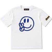 เสื้อยืดแขนสั้น Bkmk ชื่อข้อต่อหลวมคู่ที่เรียบง่ายหน้ายิ้ม