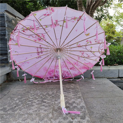 Satin cloth umbrella womens photography props Chinese knot pendant tassel umbrella gauze classical oil paper umbrella parasol