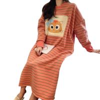 Plus Size Women Sleep Dress Nightgown Casual Loose Breathable Female Nightdress O Neck Long Sleeve Knee Length Lounge Dress