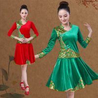 ۞❈▤ Deep Meaning Autumn And Winter Square Dance Costume Gold Velvet Suit Dance Costume Adult Bronzing Arc Performance Clothing Practice Clothing