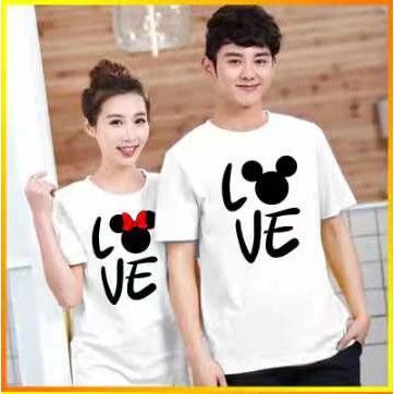 (1pair/2pcs)Cotton couple shirt round neck T-shirt unisex COD Q-002