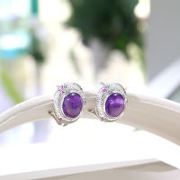 LenYa Jewelry ต่างหูเงินแท้ 925 ประดับอเมทิส (Amethyst)สีม่วง,ทับทิม(Ruby)สีแดง,ตัวเรือนเงินแท้ชุบทองคำขาว