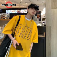 KYUSHUAD เสื้อยืดแนวสตรีทฮิปฮอปแขนสั้นผู้ชาย,เสื้อผ้าสีขาวทันสมัยสไตล์ฮ่องกงทรงหลวมคู่เรียบง่ายสำหรับฤดูร้อน