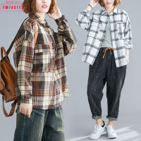 เสื้อเชิ้ตผู้หญิง IMIXCITY Casual Lapel Plaid Pattern เสื้อเชิ้ตแขนยาวทุกการแข่งขัน