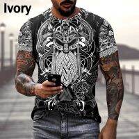 Europe and America Hot Sale Viking Tattoo Art 3D Print T-shirts Casual Short Sleeve Retro Tees