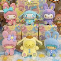 6ชิ้นอะนิเมะ Sanrio กล่องทึบของเล่น Rait ซีรีส์ Flocking Cinnamoroll Kurumi แนวโน้มของเล่นรูปปั้นตกแต่งมินิ Kado Ulang Tahun วันเกิด