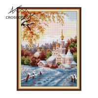 Crossdecor ภูมิทัศน์ Cross Stitch ชุด Handmade Aida 14CT 11CT ผ้าปักชุดที่มีวัสดุสำหรับเริ่มต้นตกแต่งสำหรับ Sala Wall - Snow Hill Monastery