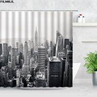 Black White New York City Scenery Shower Curtains Set 3D Building Home Wall Backdrop Decor Nordic