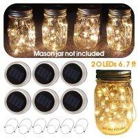 6 Pack Mason Jar Solar Lights with Hangers 20 LEDs Solar Powered Lid Lights  Indoor or Outdoor Usage (Jars Not Included)