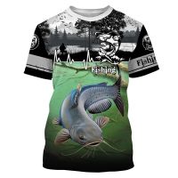 2023 Catfish Fishing Camo Customize 3D Printed Mens T Shirt Cool Summer Casual Style Unisex Short Sleeve for Fisherman