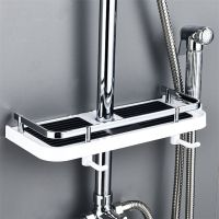 ♈ 1-2Pcs Shower Holder Bathroom Shelf Pole Shelves Shampoo Tray Stand No Drilling Lifting Rod Shower Head Holder Rack Organizer