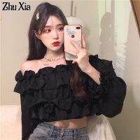 ZhuXia เสื้อมีระบายสำหรับเด็กผู้หญิงรสเผ็ดหญิงฤดูร้อนในไหล่สไตล์ใหม่เสื้อเอวลอยเด็กผู้หญิง