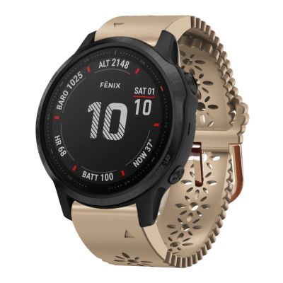 สำหรับ Garmin Fenix 6S Pro 20Mm เลดี้สายนาฬิกาข้อมือซิลิโคนพร้อมที่เจาะลูกไม้ (สีกากี)