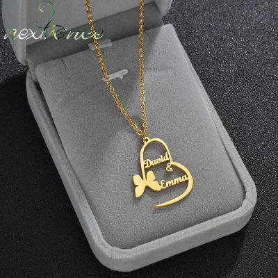 Nextvance Customized Two Name Butterfly Personalized Charm Women Gift Stainless Steel Pendant Chain Choker Creativity Jewelry