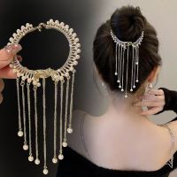 Korean version of the new meatball hair clip temperament fashion flash diamond pearl tassel headdress