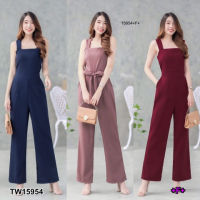 B15954 จั้มสูทสายเดี่ยวขายาวผูกเอว One-shoulder jumpsuit with tie waist