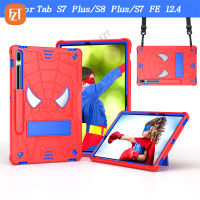 FZT Casing Tablet สำหรับซัมซุงกาแล็กซีแท็บ S7 FE 12.4 "(2021) / SM-T730 T733 T736B T735ลายแมงมุม TPU อ่อน + พีซี2 In 1ซิลิโคนฝาครอบในตัวมีคลิปหนีบสายเคเบิลและ Tali Bahu ในตัว