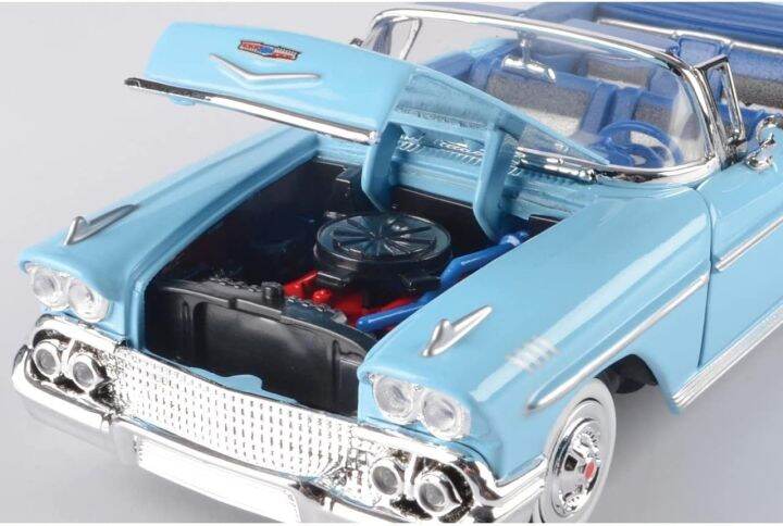 โมเดลรถคลาสสิค-motor-max-no-73200ac-1958-chevy-impala-รุ่น-blue-elegant-อัตราส่วน-1-24-จำลองเหมือนจริง-ผลิตจากโลหะผสม-diecast-model