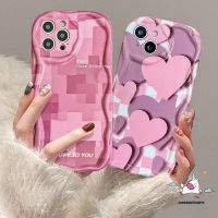 Fahion เคสลายตารางสำหรับ Realme C55 C53 C31 7i 5 6i 5วินาที5i C35 C25 C21Y C12 C20A C2 C25Y C1 C17 C20 C11สร้างสรรค์ดอกกุหลาบหัวใจความรักสีชมพู3D ขอบโค้งงอ