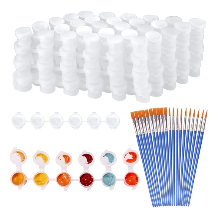 20-strips-120-pots-empty-paint-strips-and-20-pieces-paint-brushes-paint-cup-clear-plastic-storage-containers-3ml-0-17oz