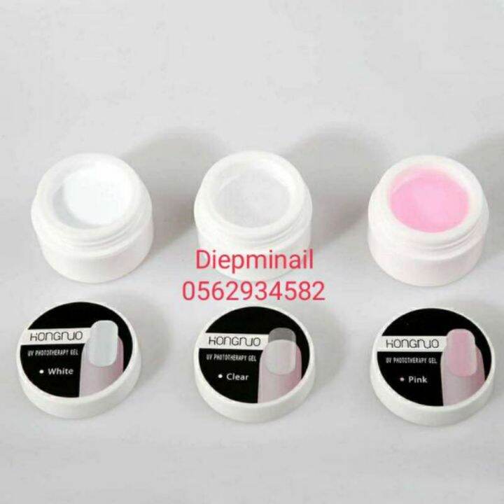 Gel đắp móng UV hiệu Hongnuo chất lượng tốt có 3 màu .Màu trắng. Trong