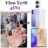 (4 In 1) สำหรับ Vivo Y17S Y16 Y27 Y36 Y35เคสโทรศัพท์ Y15A สี่มุมโปร่งใสกันกระแทกเคสโทรศัพท์ + ฟิล์มเซรามิกหน้าจอ