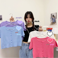 เสื้อเชิ้ตแขนสั้น สีน่ารัก เสื้อ​ไหมพรม​แขน​สั้น