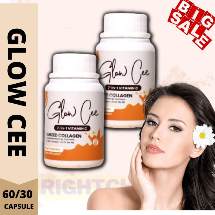 Glow Cee 7in1 Vitamin C with Collagen and Zinc NonAcidic 700mg Glowcee in 30 Capsule and 60