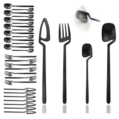 8People Black Dinnerware Set 304 Stainless Steel Kitchen Decor Spoon Fork Knife Tableware Matte Cutlery Party Bar Flatware Set