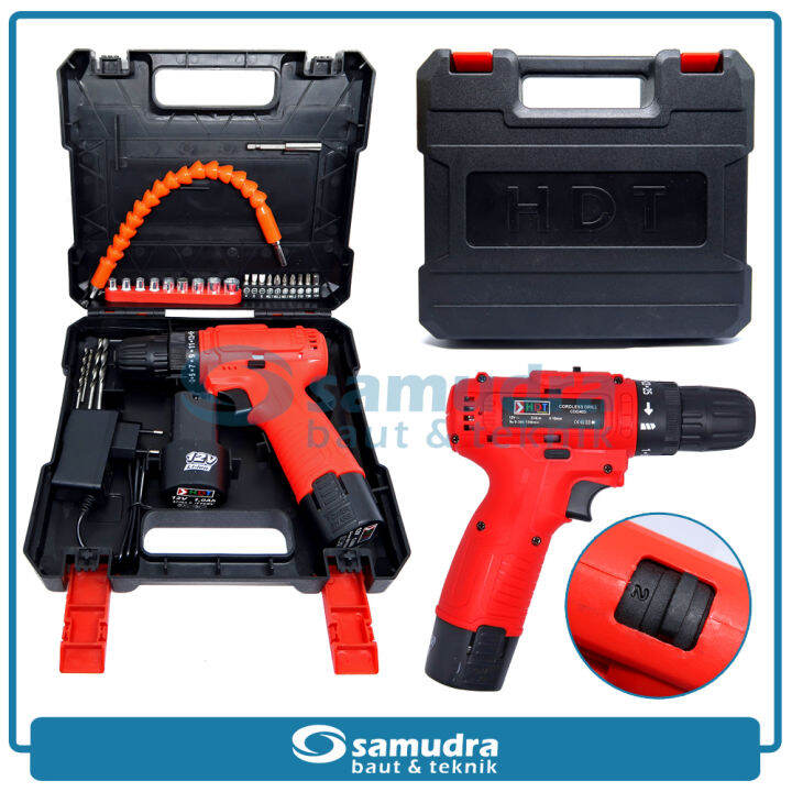 HDT CDD405 Cordless Drill Set Baterai 12V Mesin Bor Tangan Cas Charger ...