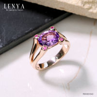 Lenya Jewelry แหวน อเมทีสต์ (Amethyst) พร้อม ทับทิบ(Ruby) ตัวเรือนเงินแท้ 925 ชุบทองพิ้งโกลด์