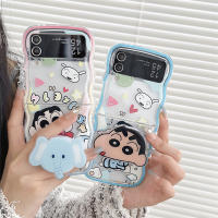 TJJ PC ปลอกปกหลังคลื่นแบบแข็งสำหรับ Samsung Galaxy Z Flip 3 Z Flip 4 Z Flip 5 5G อนิเมะสีเทียนพร้อมเคสโทรศัพท์