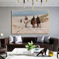 Morning Ride Along The Beach โดย Anton Mauve, Wall Art Canvas โปสเตอร์ภาพวาดที่มีชื่อเสียงและภาพพิมพ์-ตกแต่งผนังสำหรับห้องนั่งเล่น