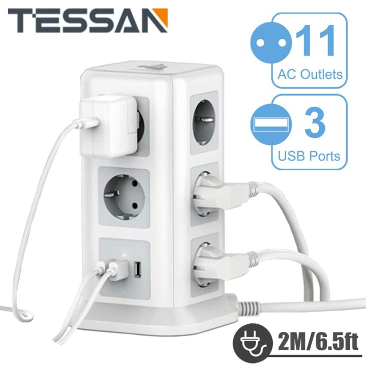 tessan-แถบทาวเวอร์พลังงานปลั๊กสหภาพยุโรป2500w-กับช่องเสียบเปิด-ปิดหลายพอร์ตสวิตช์8-11-3แหล่งจ่ายไฟ-ac-strip