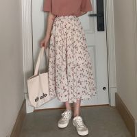 【CW】 Floral Print A line Pleated Skirts 2022 Streetwear Drawstring Elastic Waist Skirt Korean