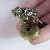 [Fast delivery] Brass Kirin Keychain Car Key Pendant Lucky and Safe Five Emperors Copper Coin Pendant Portable Accessories Gift