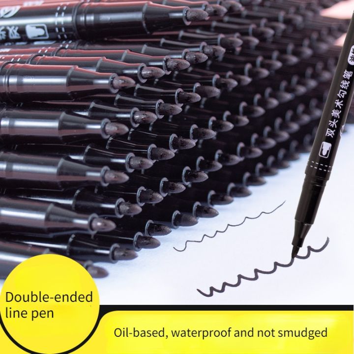 100pcs-double-headed-oily-hook-pen-set-0-5-1-0mm-thin-headed-quick-drying-non-fading-student-painting-black-art-marker