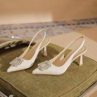 7513-1 / sheepskin pointed high-heeled shoes women fine with 2023 new word with baotou rhinestone sandals