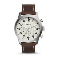 Fossil Pilot 54นาฬิกาผู้ชายแฟชั่นหนังสเตนเลสสีขาวสำหรับผู้ชาย FS5182