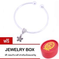 Tips Gallery กำไล สร้อยข้อมือ เงินแท้ 925 หุ้ม ทองคำขาว รุ่น Daisy Floral Love Bracelet Design TBS172  พร้อมกล่องของขวัญดีไซน์แบบน่ารักๆ