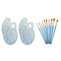 Paint Brush Paint Tray Set 10 Pieces Round Pointed Tip Nylon Hair Brush Set with 4 Piece Paint Tray Palette