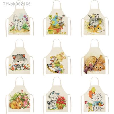 ☑◊ 1 Pcs 38x47cm Cute Cat Kitchen Sleeveless Aprons For Women Cotton Linen Bibs Household Cleaning Pinafore Home Cooking Apron