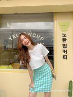 กระโปรงผ้าไหมพรม" Gingham Knitted skirt" ลาย scotโทนสีพาสเทล valan ?nuttyshopp.p